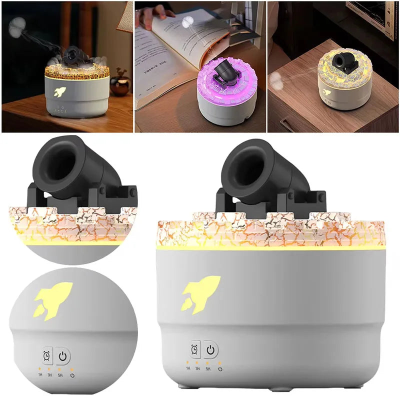 🌋 Aroma Diffuser & Air Humidifier 🌬️ LED Volcano Crack Lighting 🚗 Cannon Blast purifier for home and car